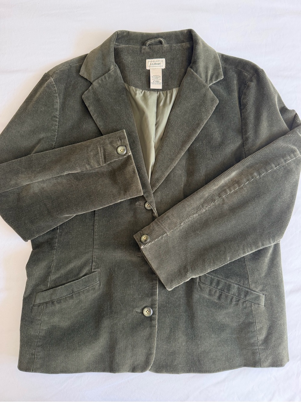 VTG 2000 L.L Bean Olive Green Corduroy Single Breasted 3 Button Blazer